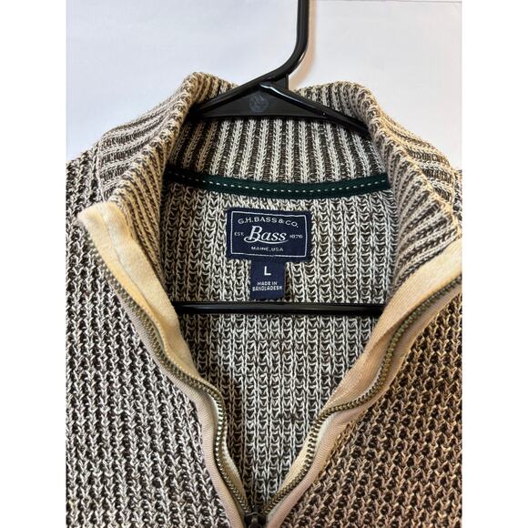 G.H. Bass & Co. Men’s Large Quarter Zip Knit Sweater Beige Gray Pullover $60 - Picture 2 of 4